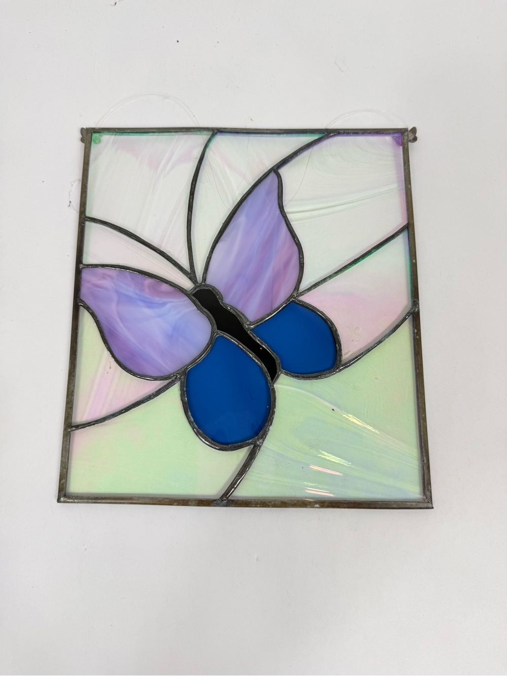 Stained Glass Butterfly Sun catcher Purple Blue Green. Metal butterflies in the